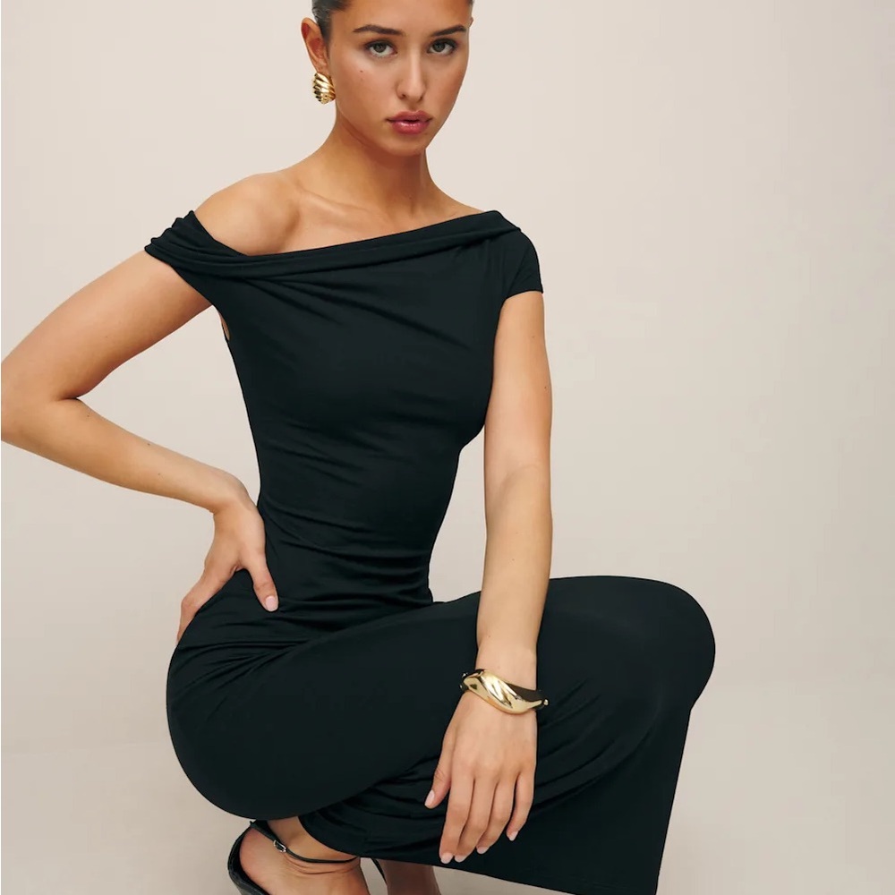 Reformation Elegant Black Off-Shoulder Dress